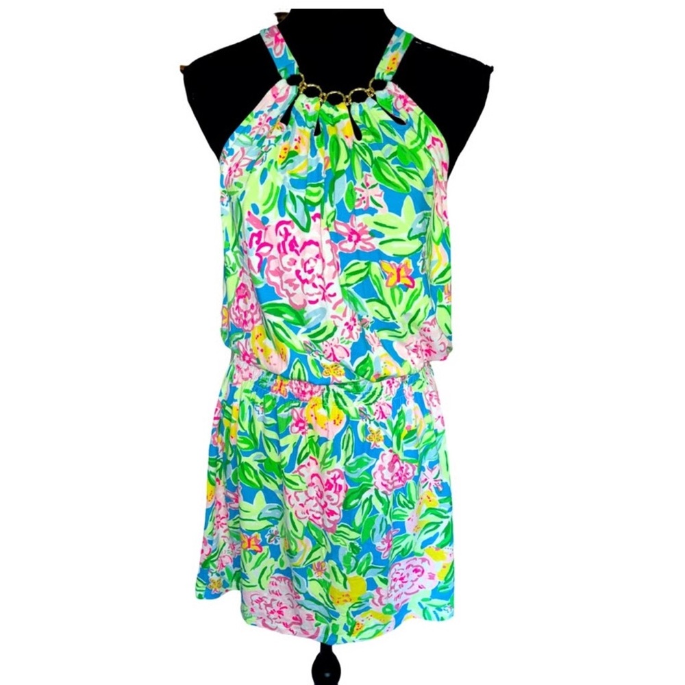Lilly Pulitzer Green Floral Halter Mini Dress